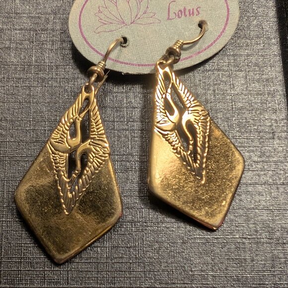 Laurel Burch Signed Pair of Heron Birds Drop Goldtone Hook Earrings - Picture 2 of 4